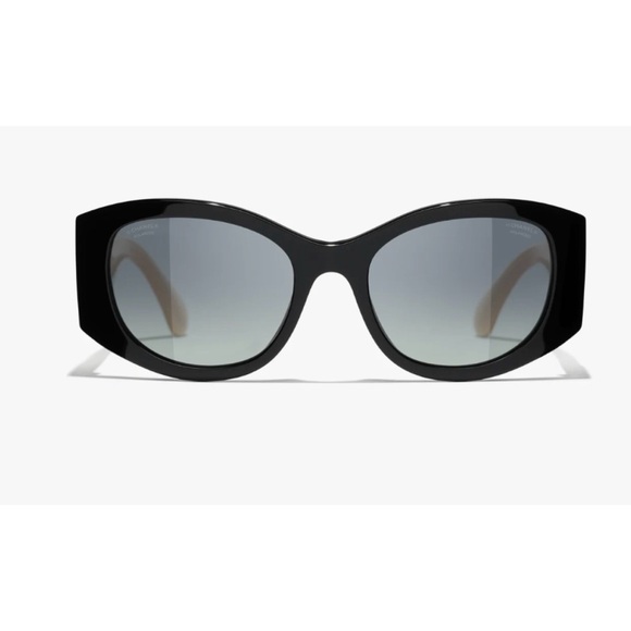 CHANEL OVAL SUNGLASSES in Black & Beige / New - Picture 4 of 4